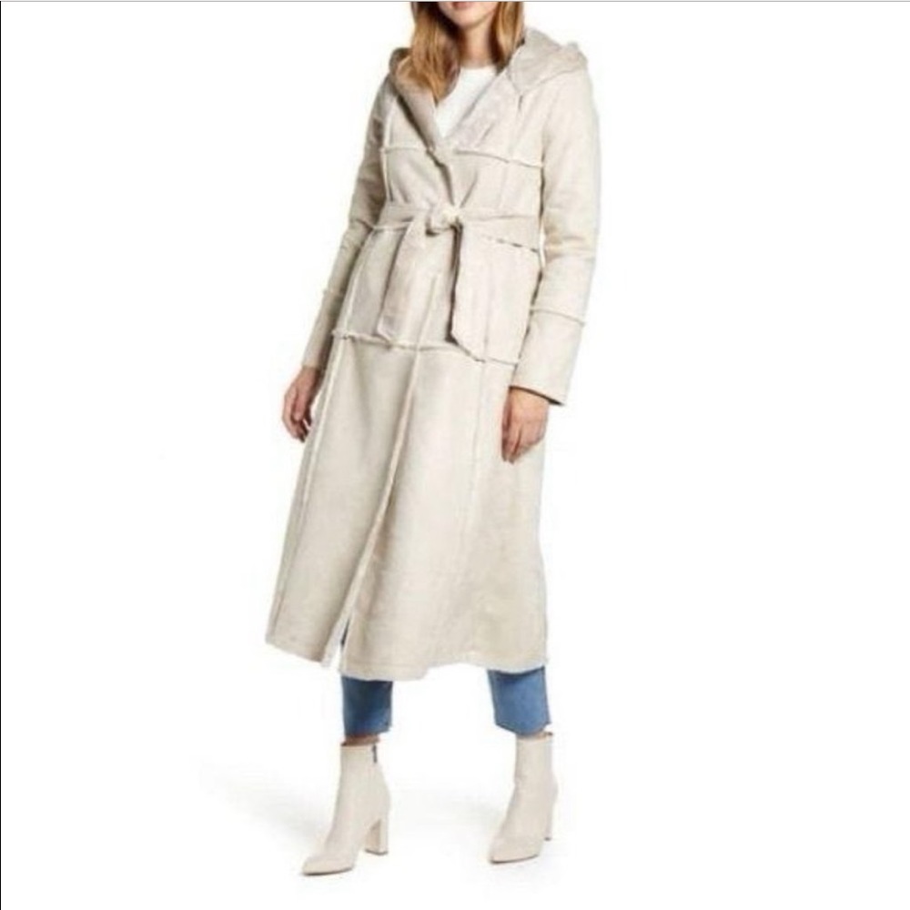 Rachel Parcell Faux Fur Trim Hooded Coat in Gray Moonbeam Color